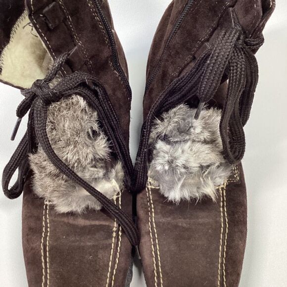 Vintage Blondo Suede Rabbit Fur Lace-Up Winter Snow Boots Brown Women’s Size 10 - Picture 8 of 11